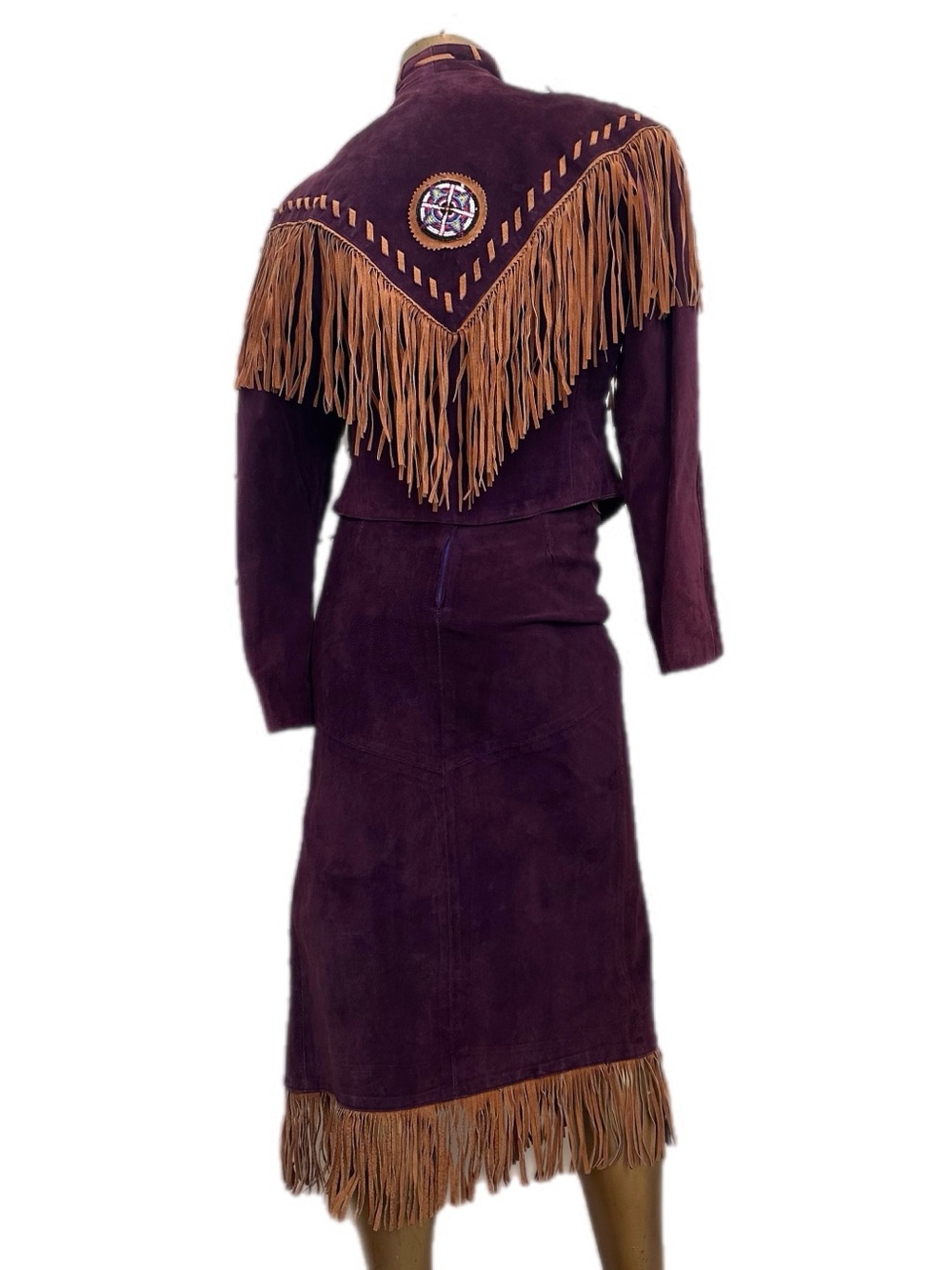 Vintage Frontier Collection Suede Leather Fringe Beaded Jacket/Skirt Set L-5/6 - Picture 2 of 16